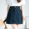 大きいサイズ レディース パンツ裏地付きプリーツデニムミニスカート　goldy-1510 ブルー