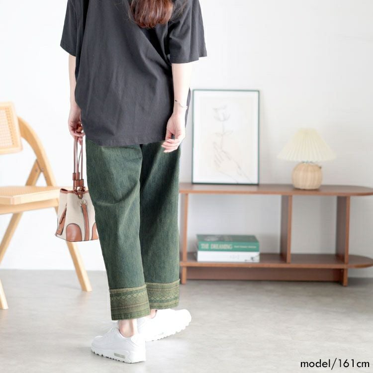 大きいサイズ レディース デザイン裾ストレッチデニムパンツ　goldy-1508