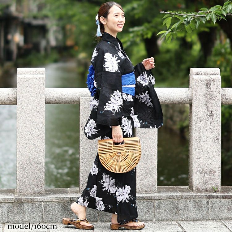 大きいサイズ レディース 【シアー浴衣】浴衣4点セット 百合ブーケ柄 上下セパレート浴衣＆結び帯＆インナー（4点）　yukata-s14s