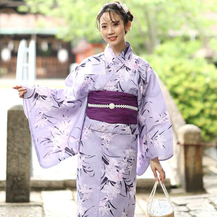 大きいサイズ レディース 【シアー浴衣】浴衣4点セット あやめ柄 上下セパレート浴衣＆結び帯＆インナー（4点）　yukata-s12s