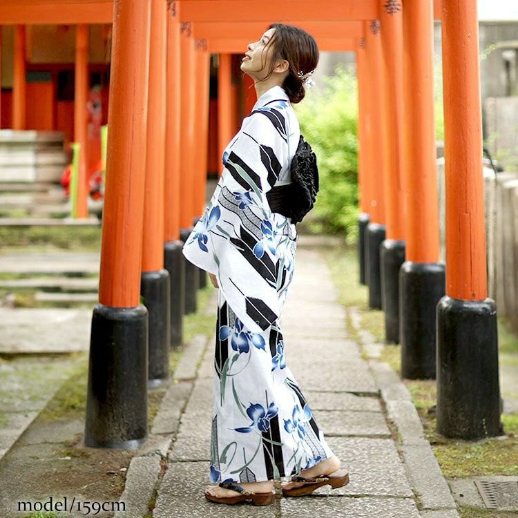 大きいサイズ レディース 矢羽根にあやめ柄上下セパレート浴衣＆結び帯3点セット　yukata-s11s