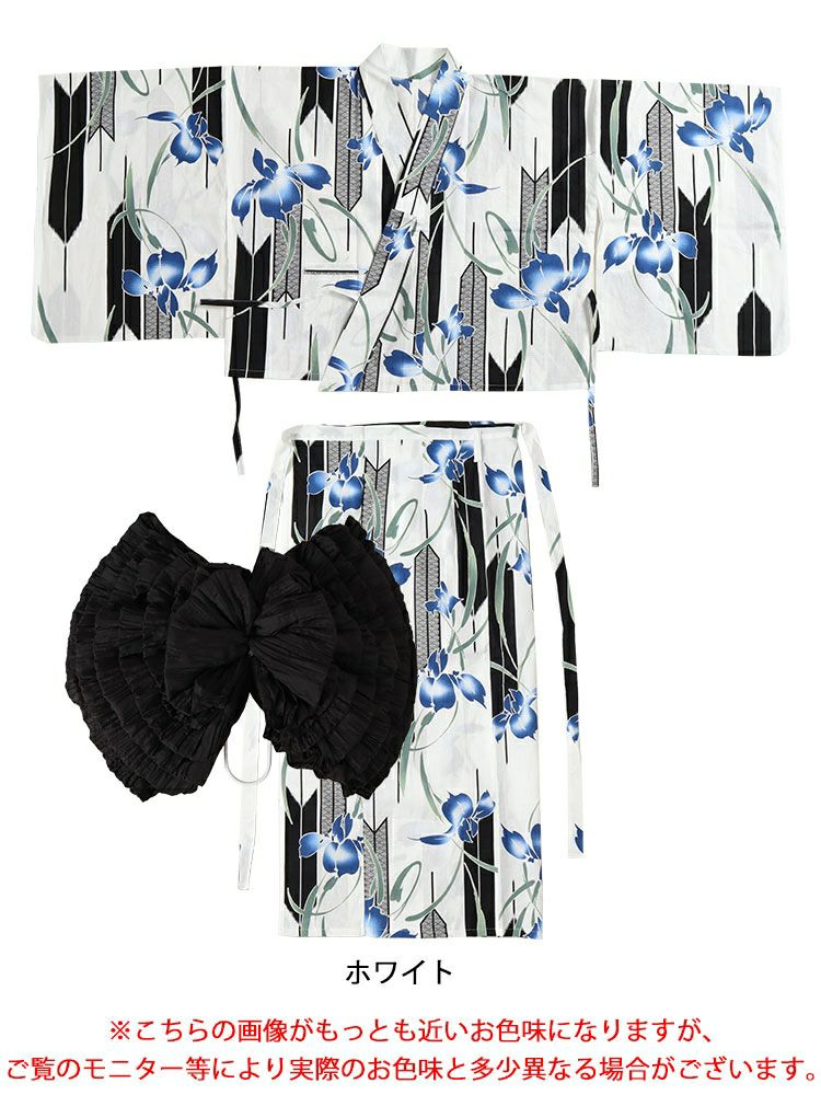 大きいサイズ レディース 矢羽根にあやめ柄上下セパレート浴衣＆結び帯3点セット　yukata-s11s