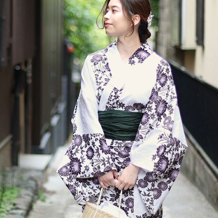 大きいサイズ レディース 【本仕立て浴衣】浴衣3点セット  紫市松の蓮柄上下セパレート浴衣＆結び帯（3点）　yukata-s10s