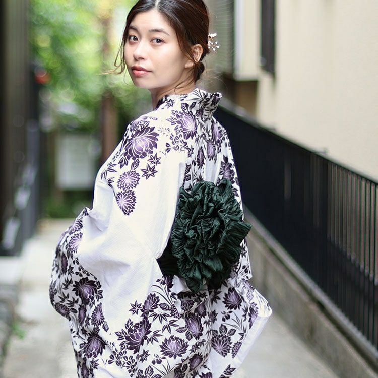 大きいサイズ レディース 【本仕立て浴衣】浴衣3点セット  紫市松の蓮柄上下セパレート浴衣＆結び帯（3点）　yukata-s10s