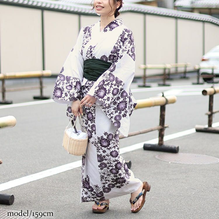 大きいサイズ レディース 【本仕立て浴衣】浴衣3点セット  紫市松の蓮柄上下セパレート浴衣＆結び帯（3点）　yukata-s10s