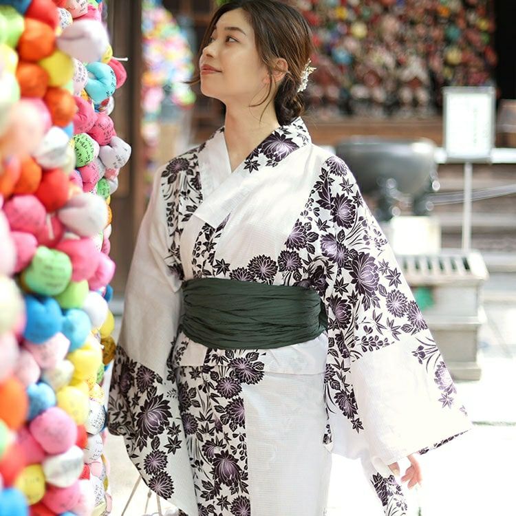 大きいサイズ レディース 【本仕立て浴衣】浴衣3点セット  紫市松の蓮柄上下セパレート浴衣＆結び帯（3点）　yukata-s10s