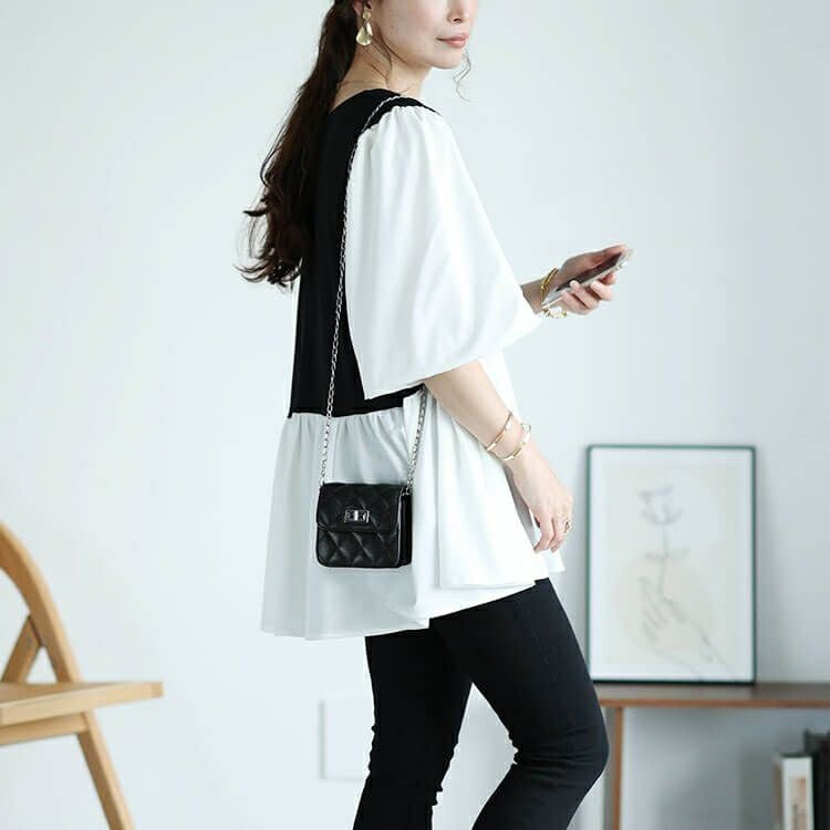 大きいサイズ レディース 接触冷感ハートネック切り替えペプラムプルオーバー　mncut-142421