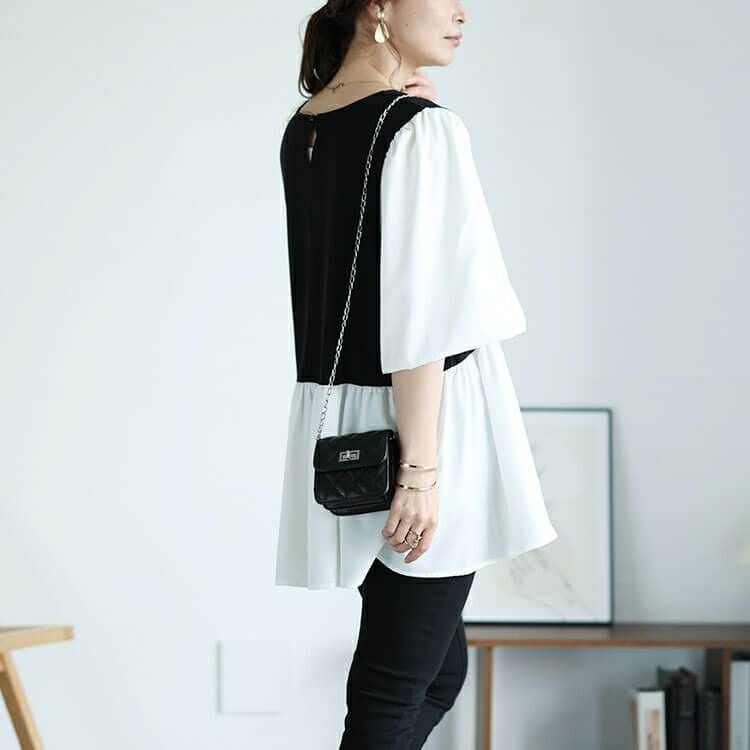 大きいサイズ レディース 接触冷感ハートネック切り替えペプラムプルオーバー　mncut-142421