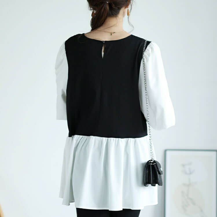 大きいサイズ レディース 接触冷感ハートネック切り替えペプラムプルオーバー　mncut-142421