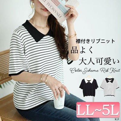 大きいサイズ レディース 襟付きリブニット　bro-0047