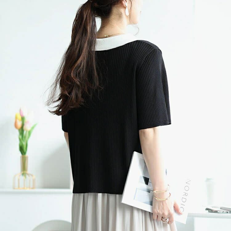 大きいサイズ レディース 襟付きリブニット　bro-0047