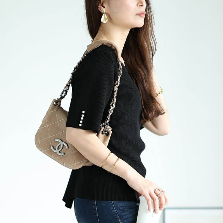 大きいサイズ レディース 袖パールスクエアニット　bro-0046