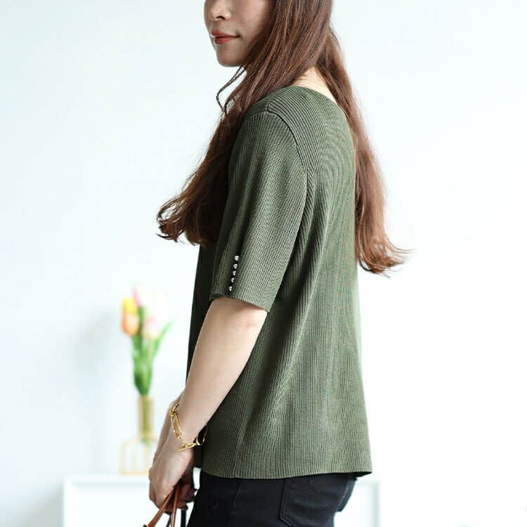 大きいサイズ レディース 袖パールスクエアニット　bro-0046