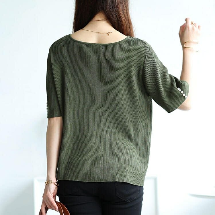 大きいサイズ レディース 袖パールスクエアニット　bro-0046