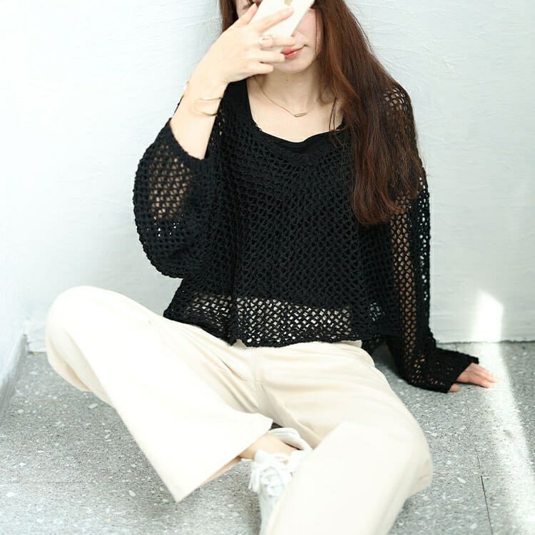 大きいサイズ レディース オーバーサイズメッシュニット　bro-0045