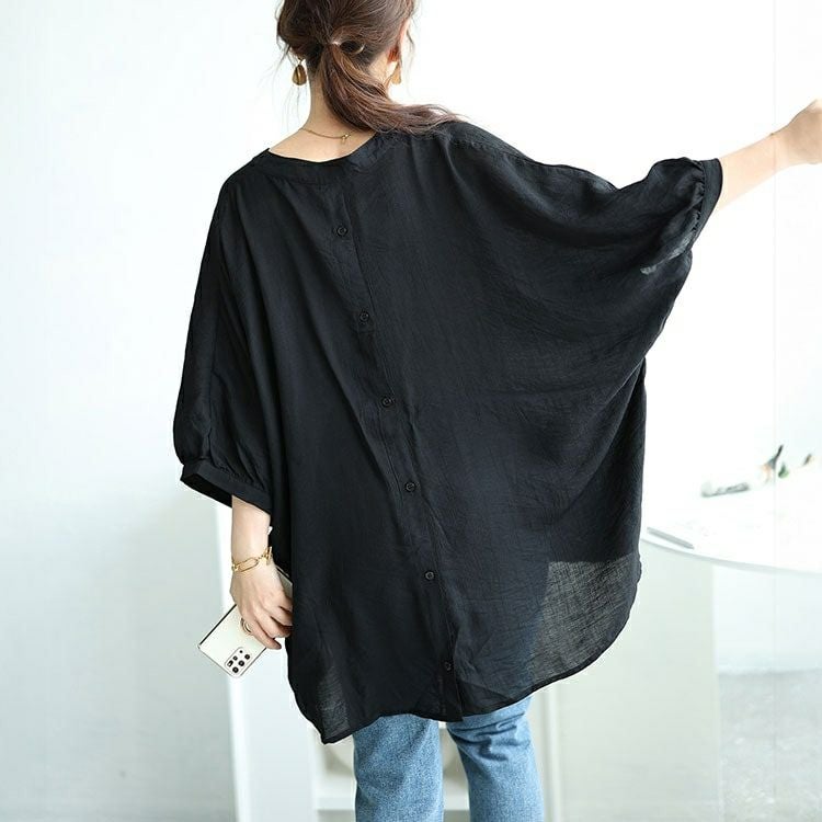 大きいサイズ レディース バックボタンドルマンスキッパーシャツ　fem-474 【メール便可】