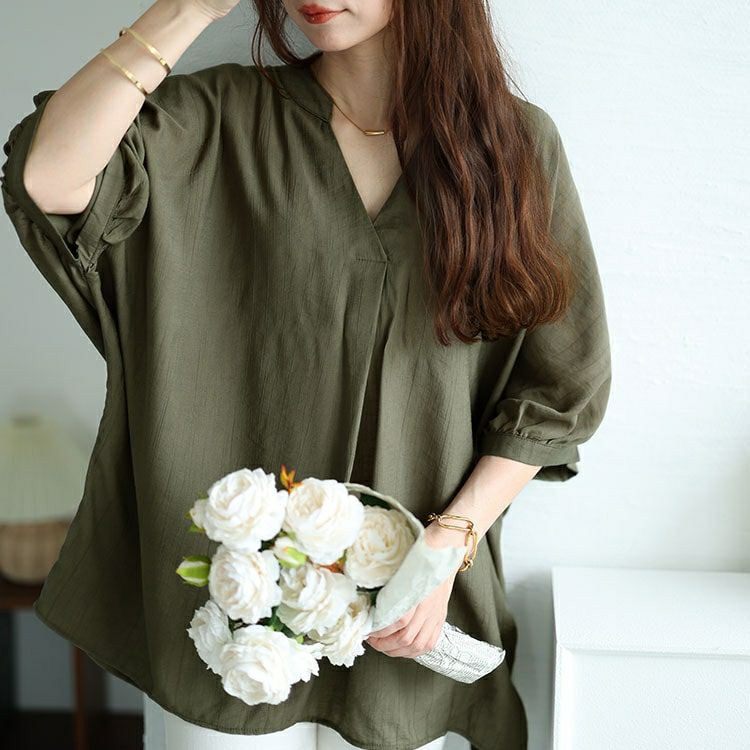 大きいサイズ レディース バックボタンドルマンスキッパーシャツ　fem-474 【メール便可】