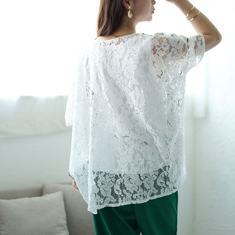 大きいサイズ レディース アートモダンフラワー柄バックレースドルマン　fem-470 【ゆうパケット可】