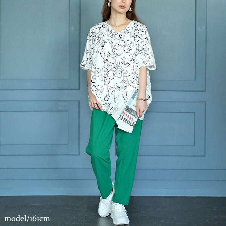 大きいサイズ レディース アートモダンフラワー柄バックレースドルマン　fem-470 【ゆうパケット可】