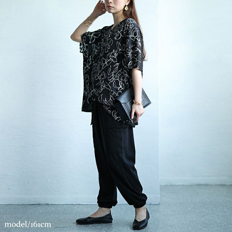 大きいサイズ レディース アートモダンフラワー柄バックレースドルマン　fem-470 【ゆうパケット可】