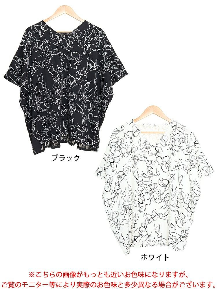 大きいサイズ レディース アートモダンフラワー柄バックレースドルマン　fem-470 【ゆうパケット可】