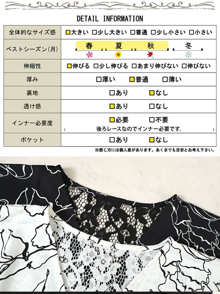 大きいサイズ レディース アートモダンフラワー柄バックレースドルマン　fem-470 【ゆうパケット可】