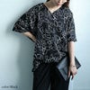 大きいサイズ レディース アートモダンフラワー柄バックレースドルマン　fem-470 【ゆうパケット可】 ブラック