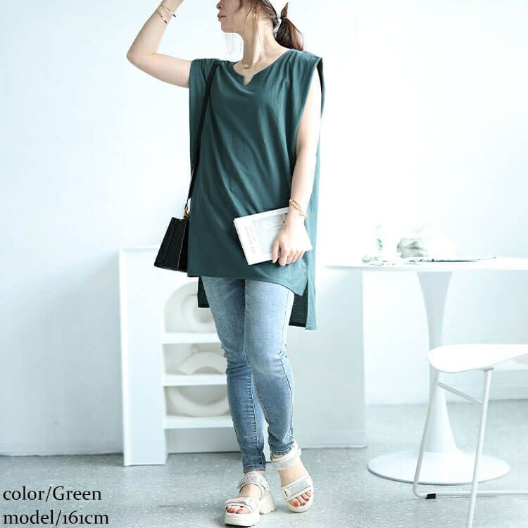 大きいサイズ レディース 接触冷感＆UVカット＆吸湿速乾サイドスリットチュニック　map-31