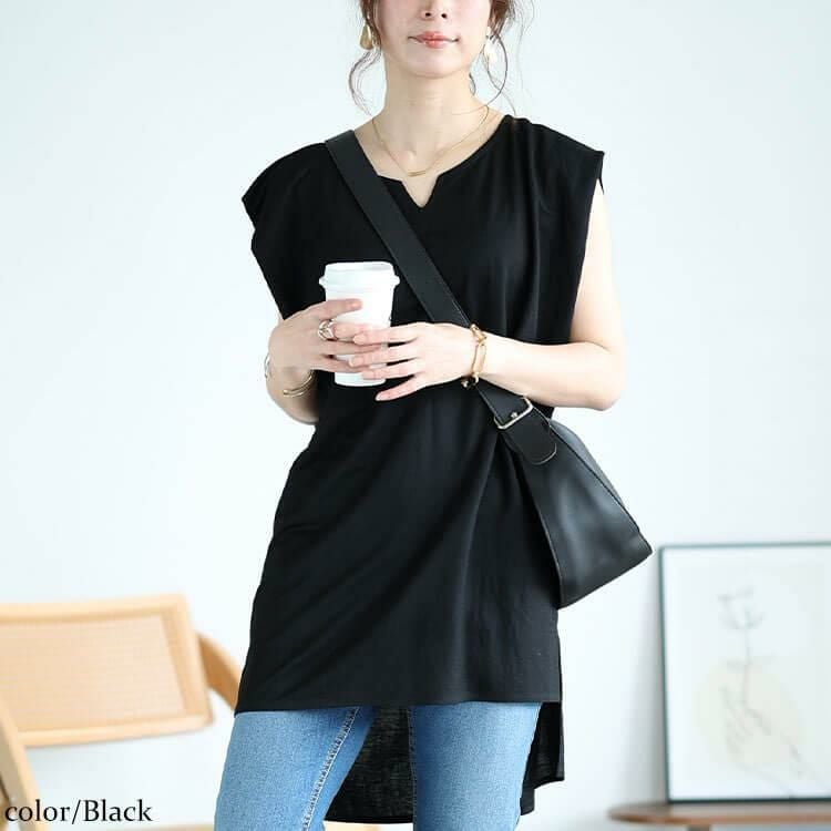 大きいサイズ レディース 接触冷感＆UVカット＆吸湿速乾サイドスリットチュニック　map-31 ブラック