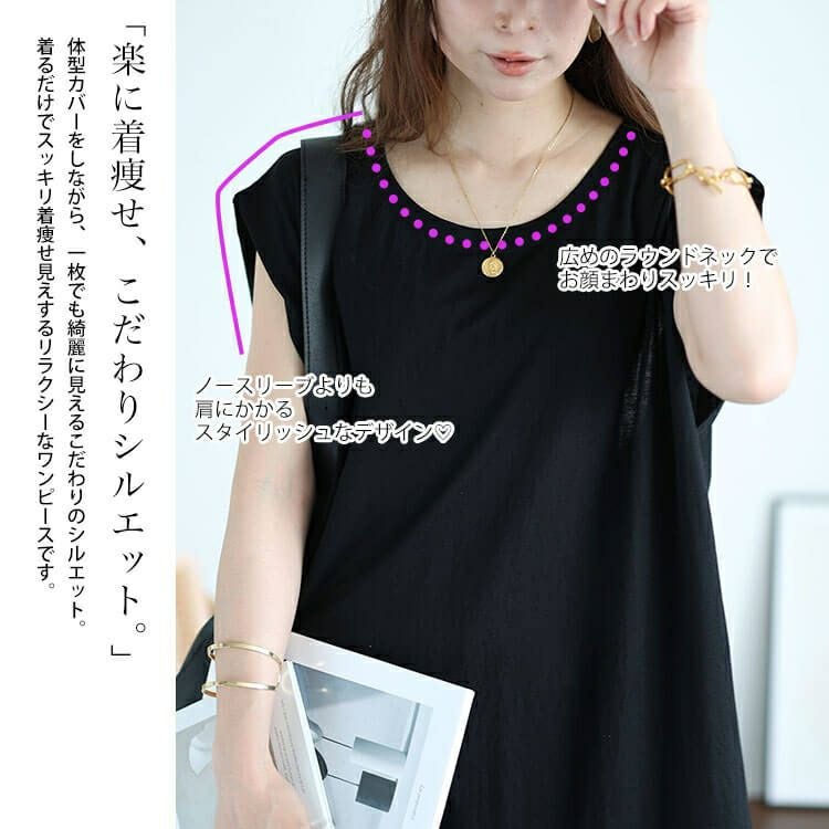 大きいサイズ レディース 接触冷感＆UVカット＆吸湿速乾タックスリーブワンピース　map-30