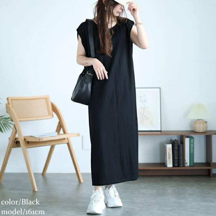 大きいサイズ レディース 接触冷感＆UVカット＆吸湿速乾タックスリーブワンピース　map-30