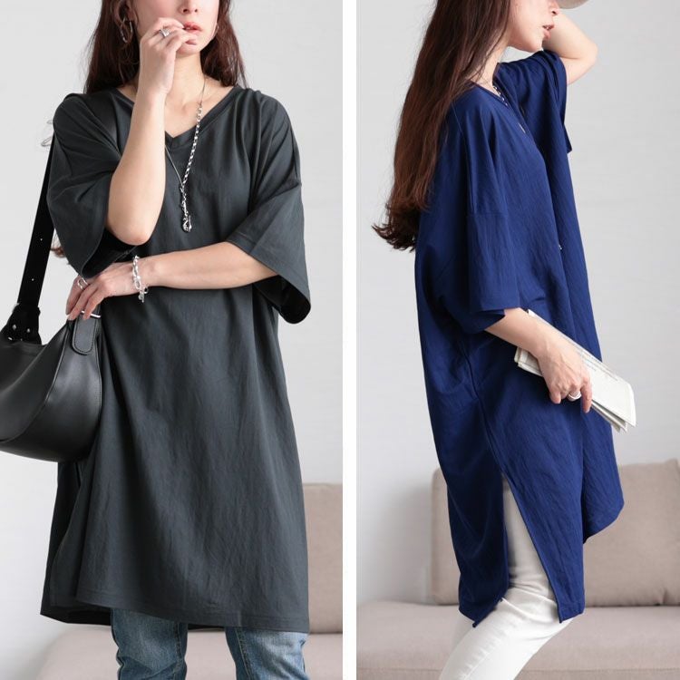 大きいサイズ レディース 接触冷感＆UVカット＆吸湿速乾サイドスリットチュニック　map-29