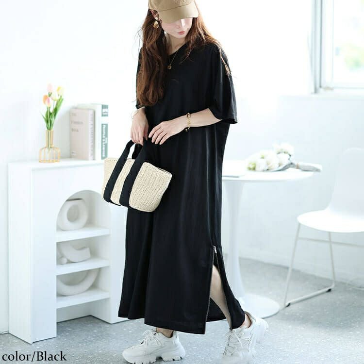 大きいサイズ レディース 接触冷感＆UVカット＆吸湿速乾サイドファスナーワンピース　map-28