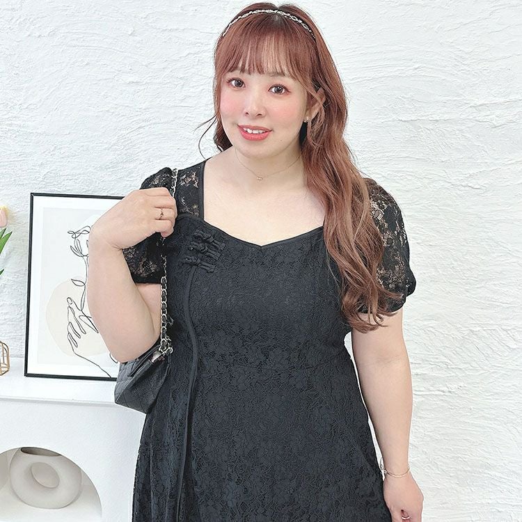 大きいサイズ レディース 総レーススリットロングワンピース　goldy-1500