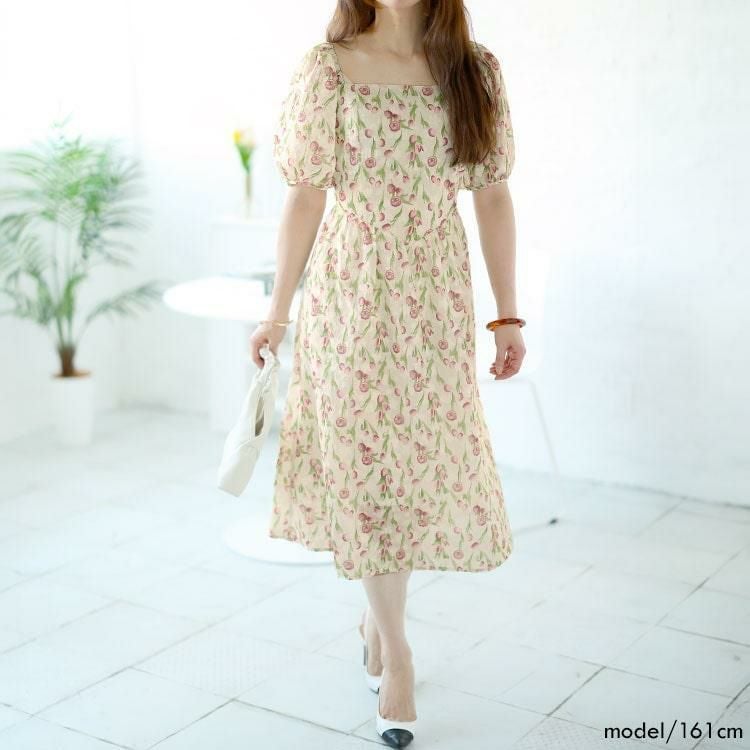 大きいサイズ レディース バックシャーリング花柄ワンピース　goldy-1499 ピンク