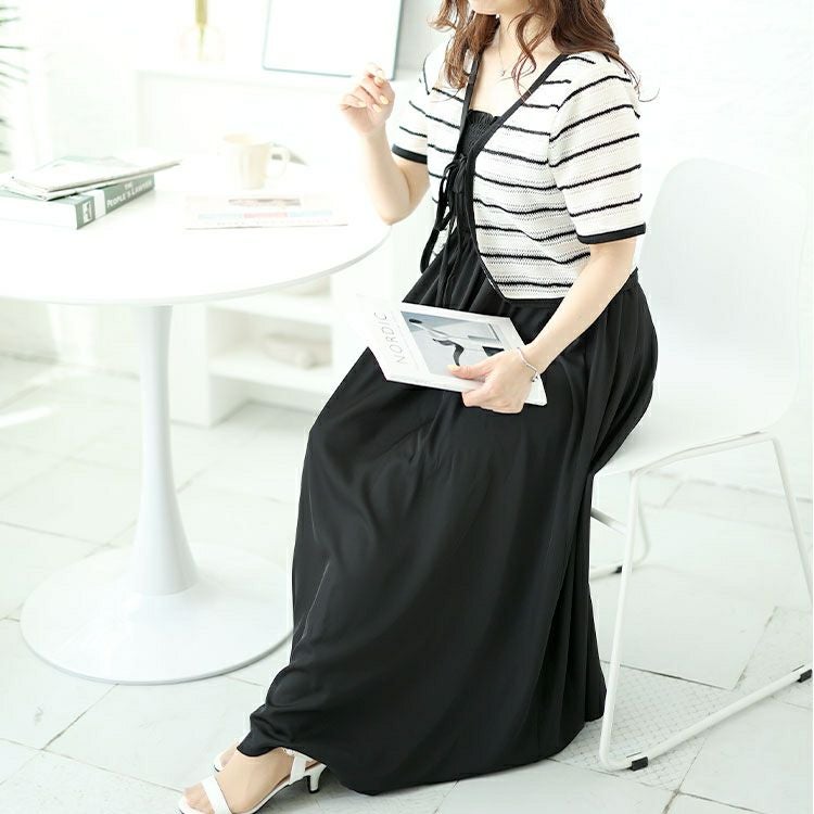 大きいサイズ レディース 半袖ボレロ＆ロングキャミワンピースセット　goldy-1514