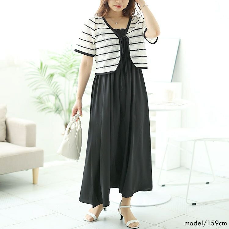 大きいサイズ レディース 半袖ボレロ＆ロングキャミワンピースセット　goldy-1514