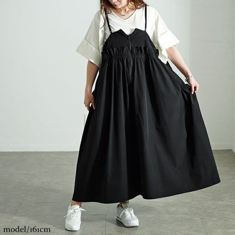 大きいサイズ レディース ハーフジップウエストフリルキャミワンピース　nw-24026