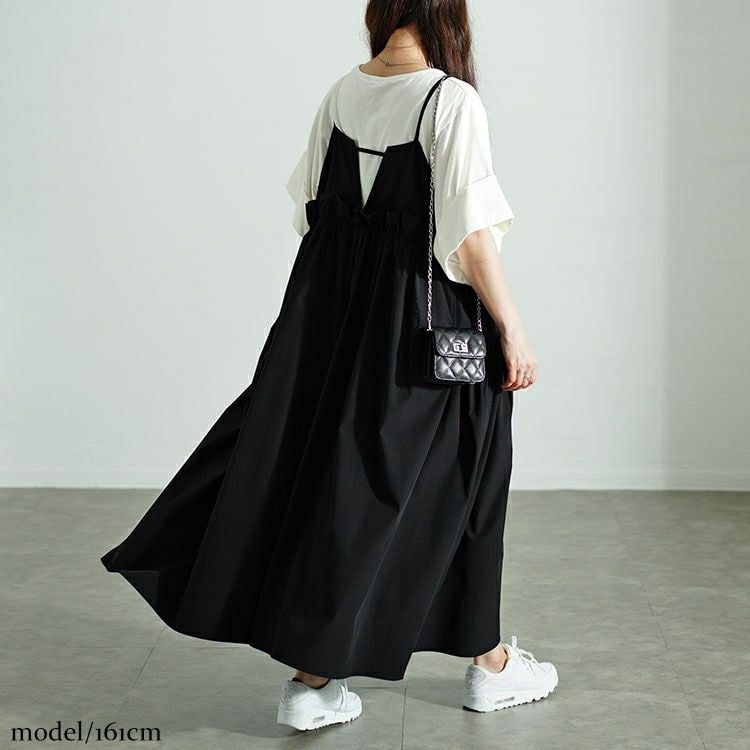 大きいサイズ レディース ハーフジップウエストフリルキャミワンピース　nw-24026