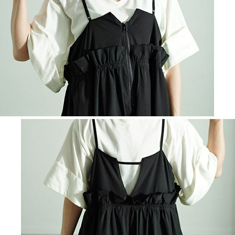 大きいサイズ レディース ハーフジップウエストフリルキャミワンピース　nw-24026