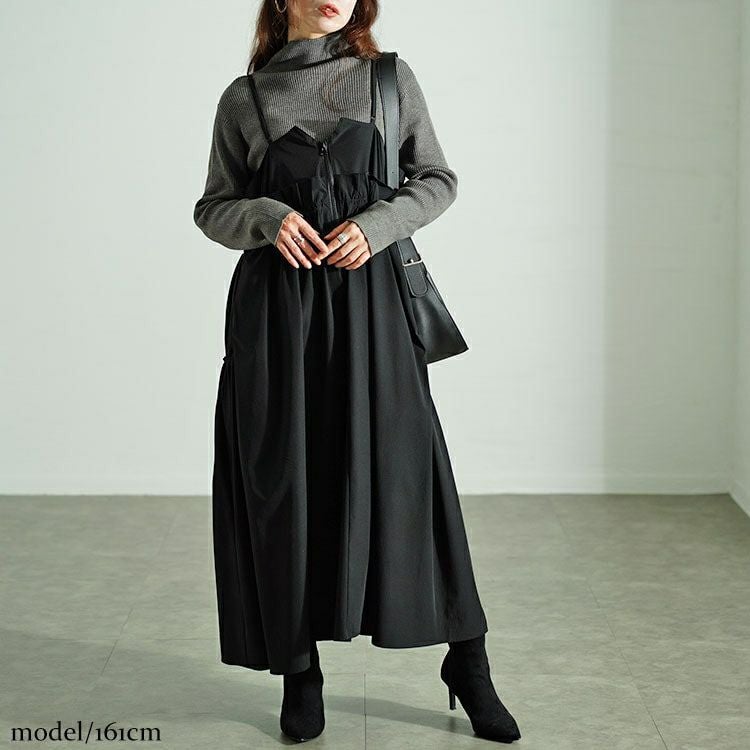 大きいサイズ レディース ハーフジップウエストフリルキャミワンピース　nw-24026