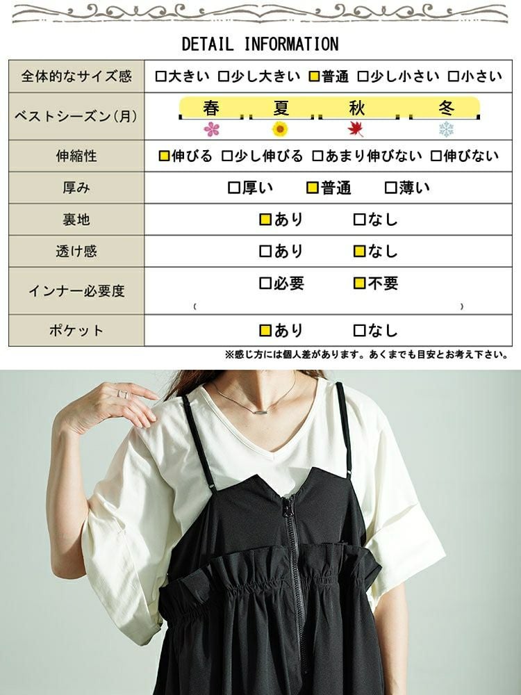 大きいサイズ レディース ハーフジップウエストフリルキャミワンピース　nw-24026