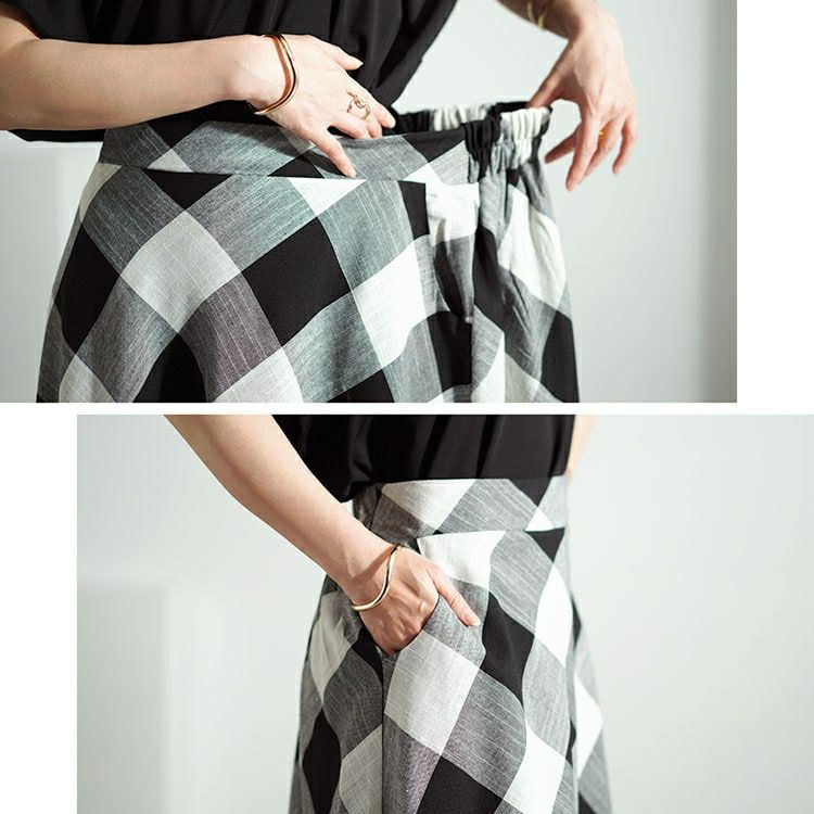 大きいサイズ レディース ビッグチェックロングフレアスカート　nw-24025