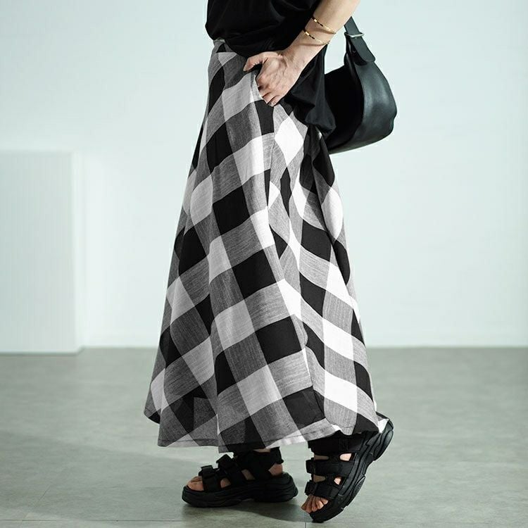大きいサイズ レディース ビッグチェックロングフレアスカート　nw-24025