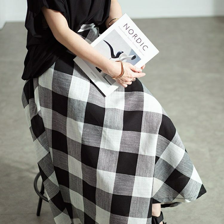 大きいサイズ レディース ビッグチェックロングフレアスカート　nw-24025