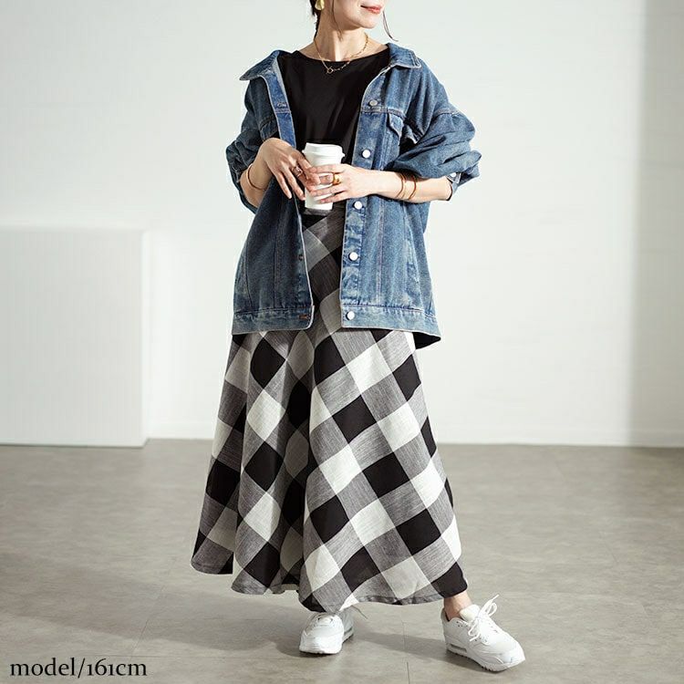 大きいサイズ レディース ビッグチェックロングフレアスカート　nw-24025