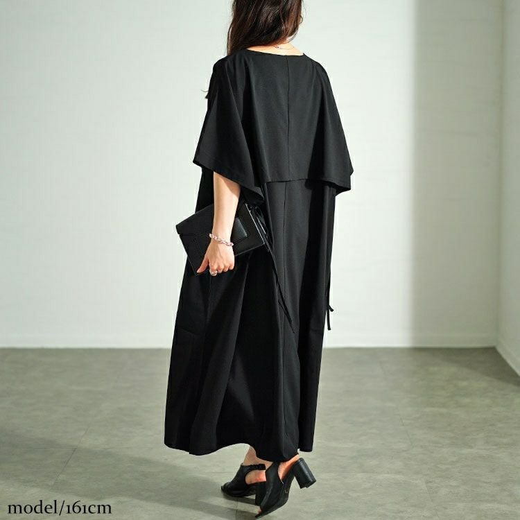 大きいサイズ レディース フェイクトップスレイヤードサイドリボンワンピース　nw-24024