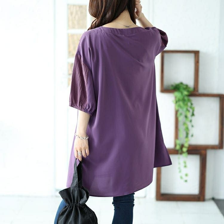 大きいサイズ レディース 袖シャーリング切り替えチュニック　fem-485 【メール便可】