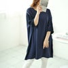 大きいサイズ レディース 袖シャーリング切り替えチュニック　fem-485 【メール便可】 ネイビー