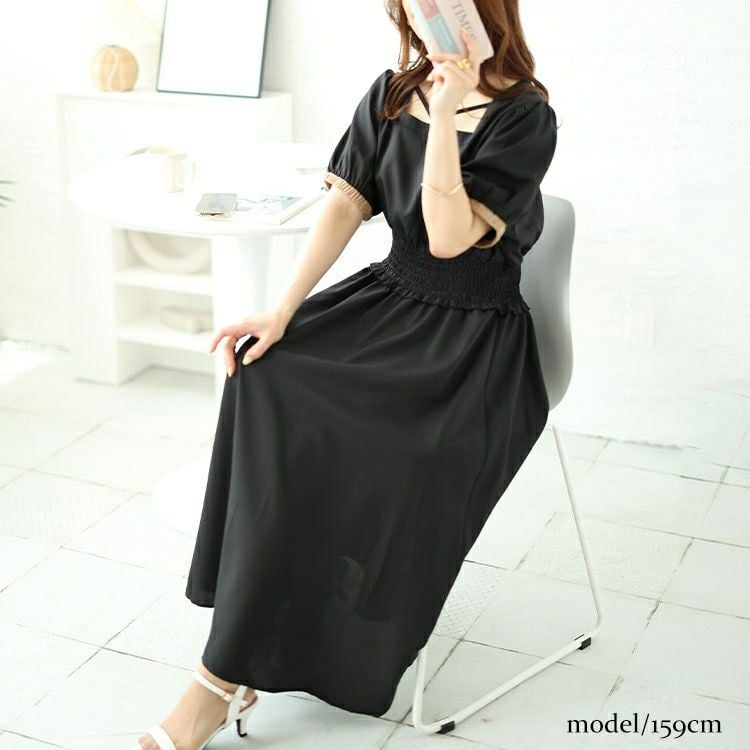 大きいサイズ レディース 配色クロスネックワンピース　fem-488